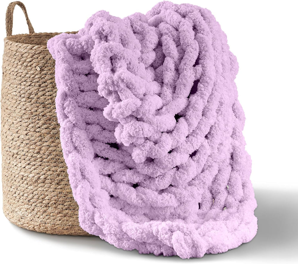 Chunky pătură tricotate, arunca, 100% mână tricotate cu jumbo chenille fire (127 X 152.4 Cm, gri liliac) Paturi si Cuverturi Adyrescia Violet 50 "X60"