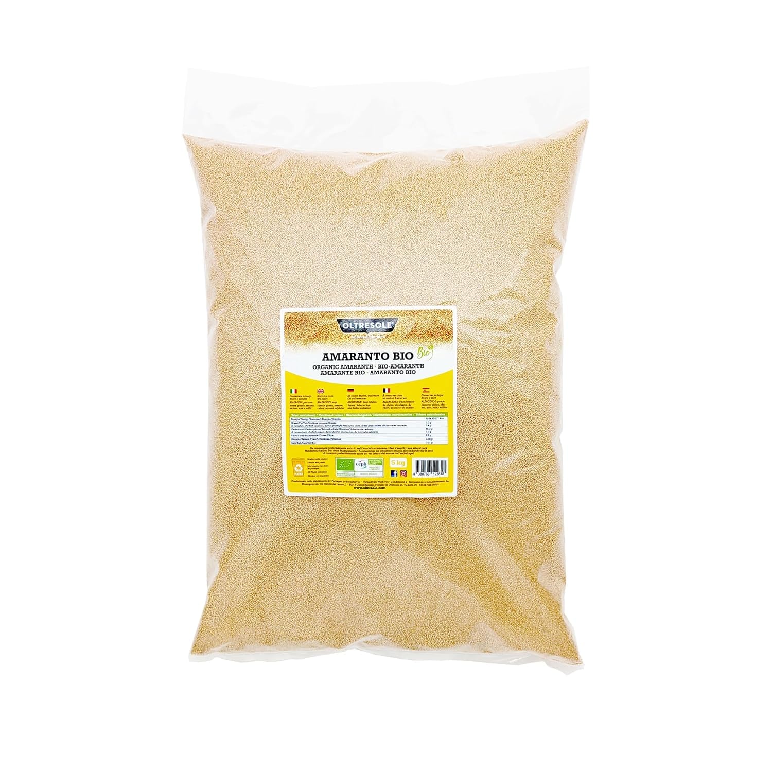Amarant organic 5 kg, boabe crude în boabe, semințe din culturi organice controlate, bogate în fibre, minerale și vitamine, pachet economic