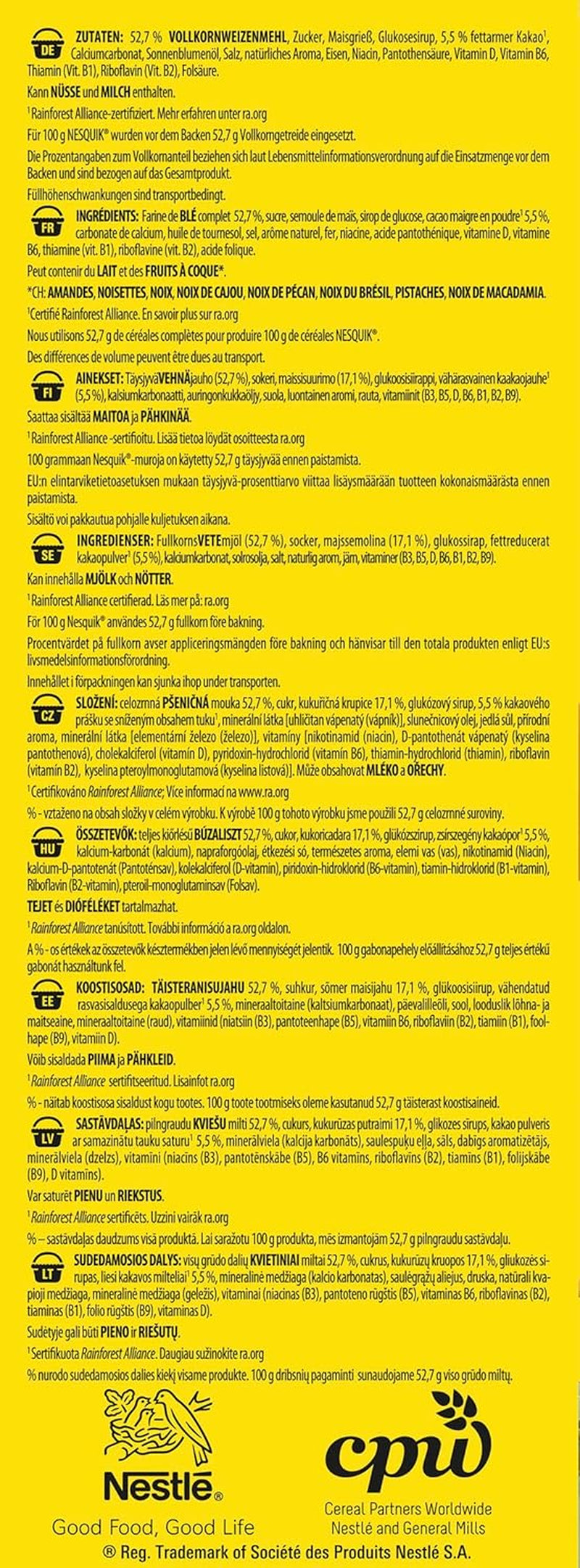 Nestlé Nesquik Crunchy Breakfast, Cereale cu ciocolată și cereale integrale, 1 pachet (1 x 1 kg)