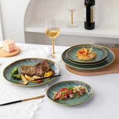 Henten Home Farfurii din gresie specială, boluri pentru gustări și sosuri - 20x17cm pentru 4 persoane, farfurii de mic dejun din porțelan - design modern verde