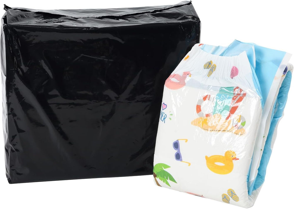 Scutece pentru adulți CutiePlusU, 10 bucăți, scutece de unică folosință cu tablă pentru femei și bărbați, absorbție maximă peste noapte - I Love Summer (Mărime medie 71-96 cm)