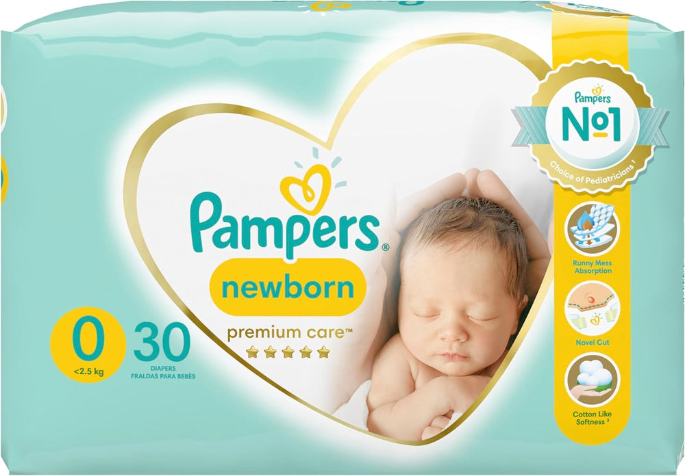 Scutece Pampers Mărimea 0 (<3 kg), Scutece Premium Care, 30 bucăți, Cel mai bun confort și protecție pentru pielea sensibilă de la Pampers