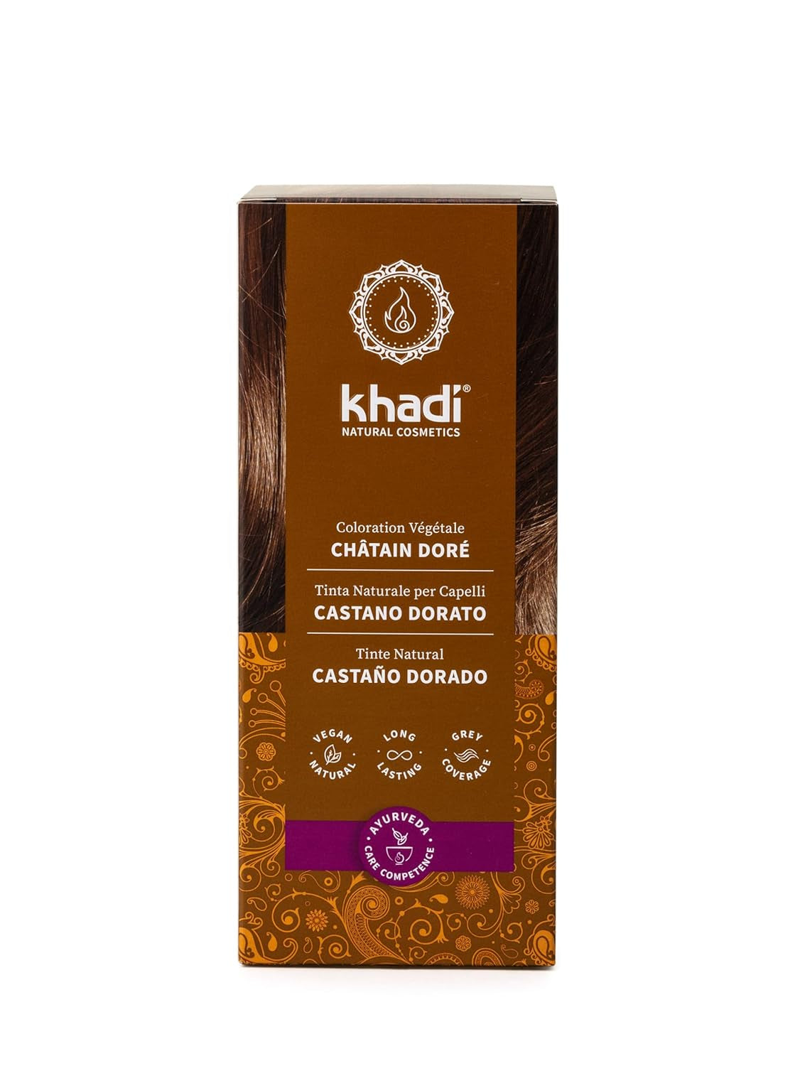 khadi GOLDBRAUN culoare de păr din plante, culoare de păr de la chihlimbar strălucitor la maro auriu catifelat și strălucitor, culoare de păr naturală 100% pe bază de plante, naturală și vegană, produse cosmetice naturale certificate, 100g Vopsea pentru par Naty Shop