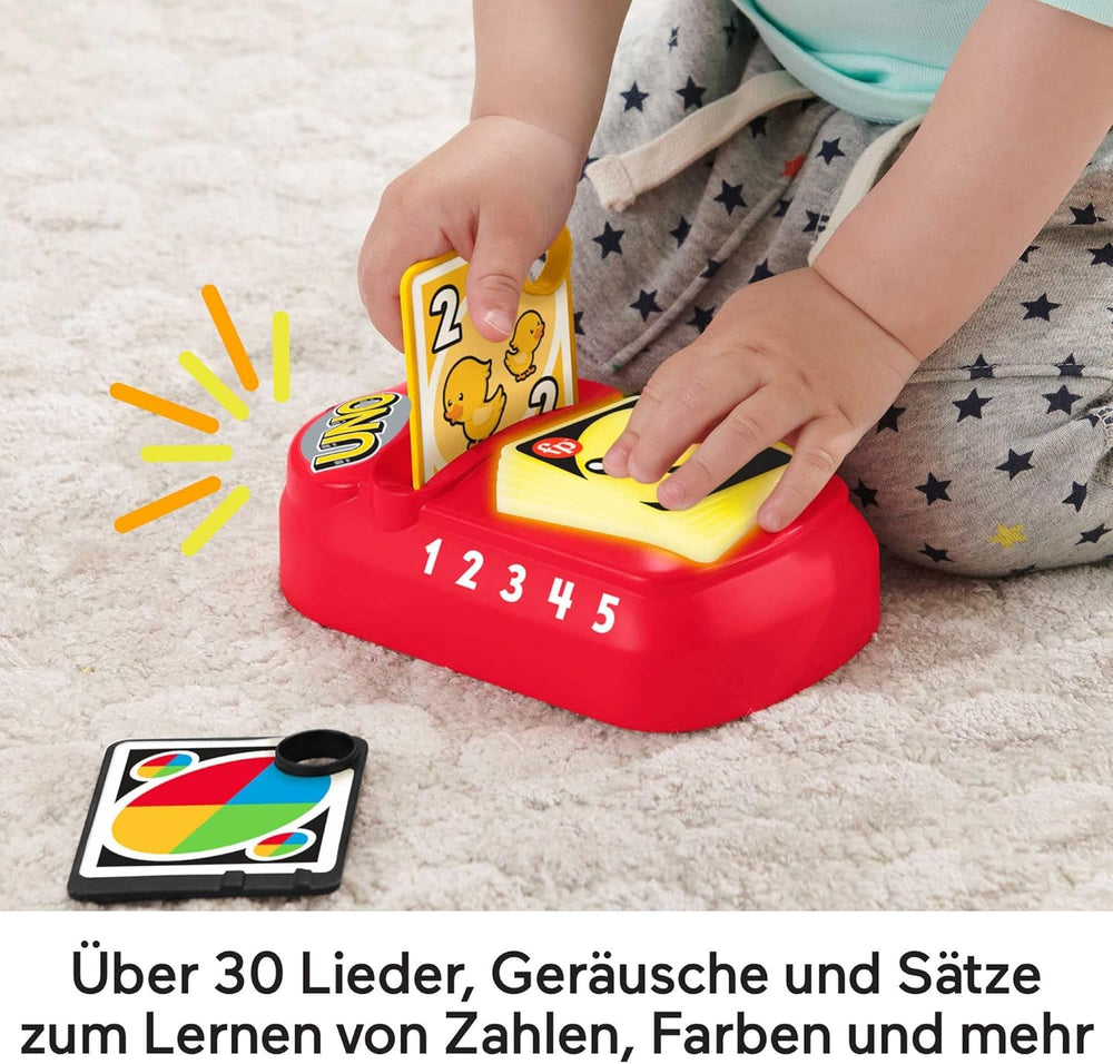 FISHER-PRICE Learning Fun Baby UNO - jucărie electronică de învățare UNO în mărimea copilului, cu lumini amuzante, sunete și muzică, pentru călătorii, biligvă, de la 6 luni / 1 an, HHG91 Jucarii Bebe Naty Shop