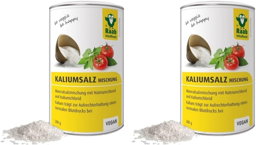 Raab Vitalfood Kaliumsalz-Mischung, Mineralsalzmischung mit 66,7% Natriumchlorid (Kochsalz) und 33% Kaliumchlorid, Kalium trägt zur Aufrechterhaltung eines normalen Blutdrucks bei (1 x 200 g Dose)