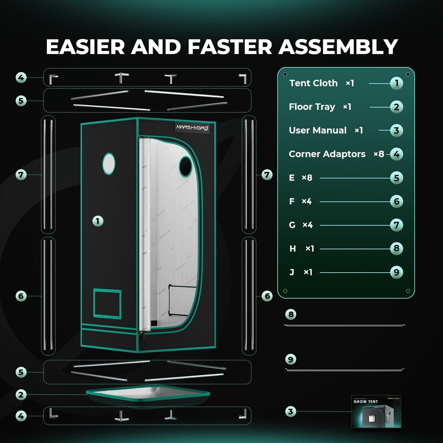 Cort de creștere MARS HYDRO 60x60x140cm, Cort de creștere pentru interior, Corturi de creștere din Mylar reflectorizante pentru hidroponie, Tavă inferioară detașabilă, pentru spațiu de creștere a plantelor