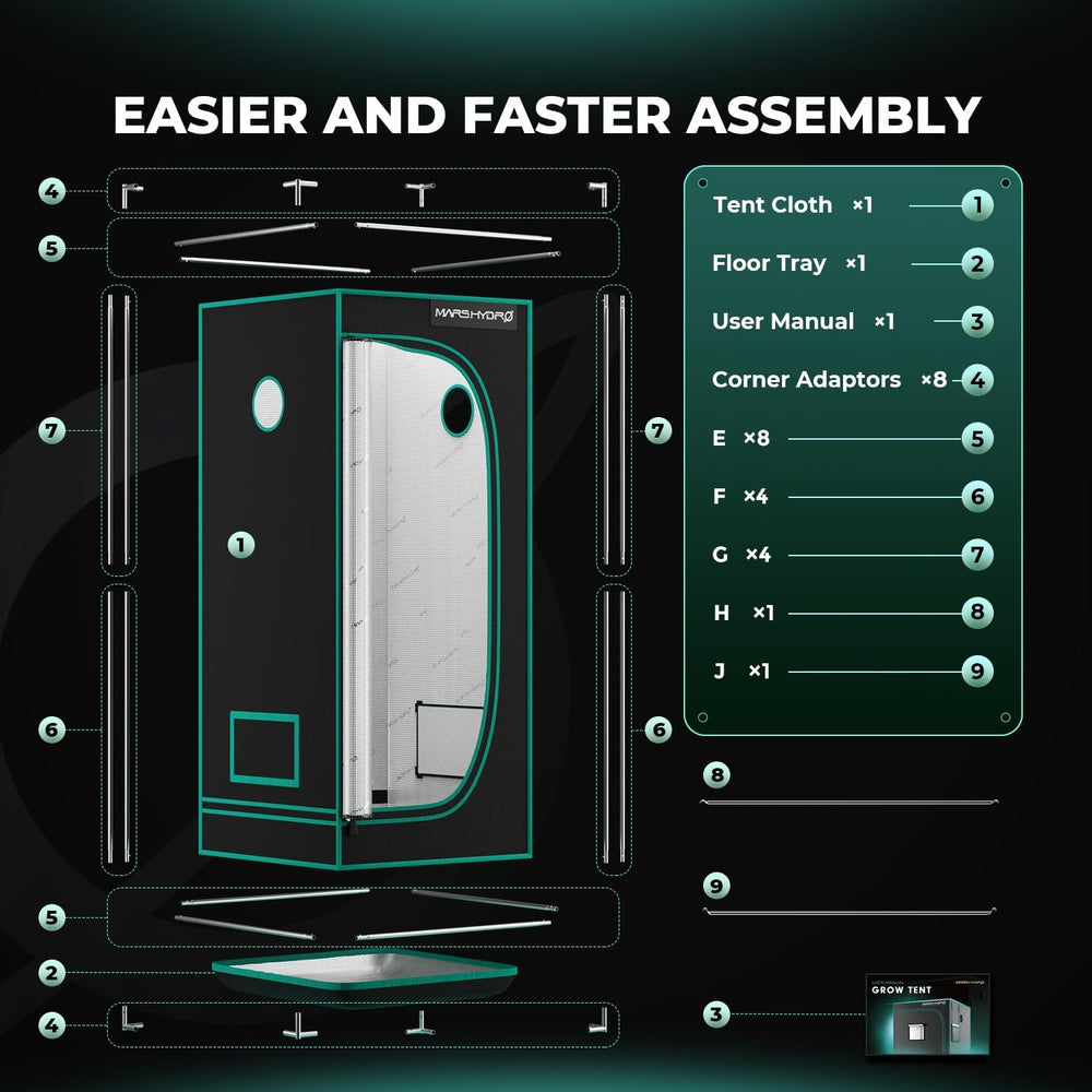 Cort de creștere MARS HYDRO 60x60x140cm, Cort de creștere pentru interior, Corturi de creștere din Mylar reflectorizante pentru hidroponie, Tavă inferioară detașabilă, pentru spațiu de creștere a plantelor