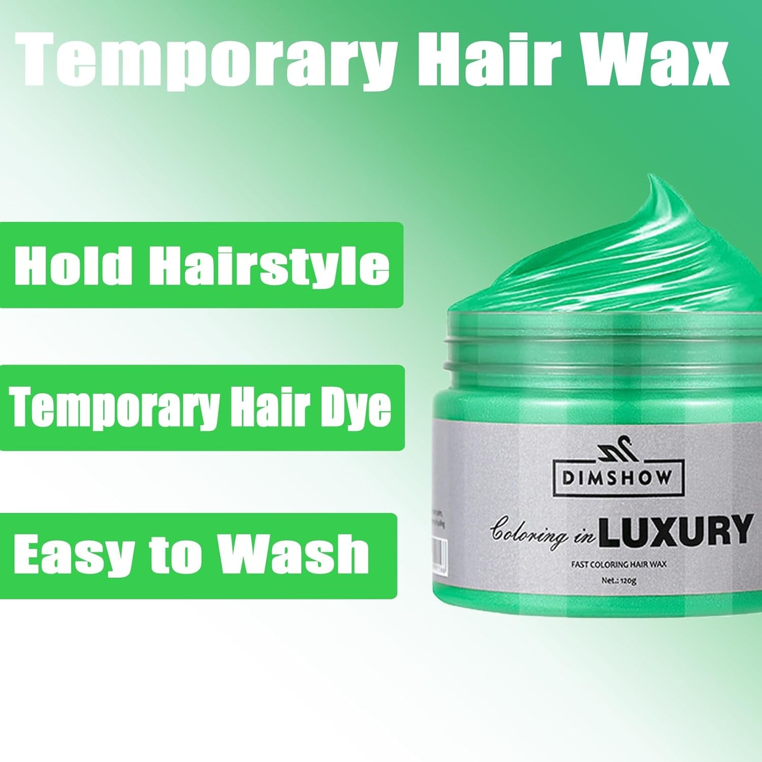 Ceară de păr temporară verde, spray de păr verde nebun temporar, noroi semipermanent lavabil, culoare de păr o singură dată, noroi de pastă de păr de styling instant, culoare naturală pentru păr pentru petreceri, activități și Halloween Vopsea pentru par Naty Shop