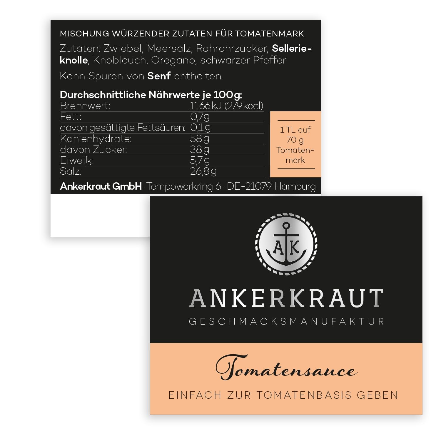 Ankerkraut Tomatensaucen, für Pasta, Spaghetti, Tortellini und Klassiker aus Italien, Lecker zu Hause kochen, Mischung würzender Zutaten für Tomatenmark, 100 g im Korkenglas