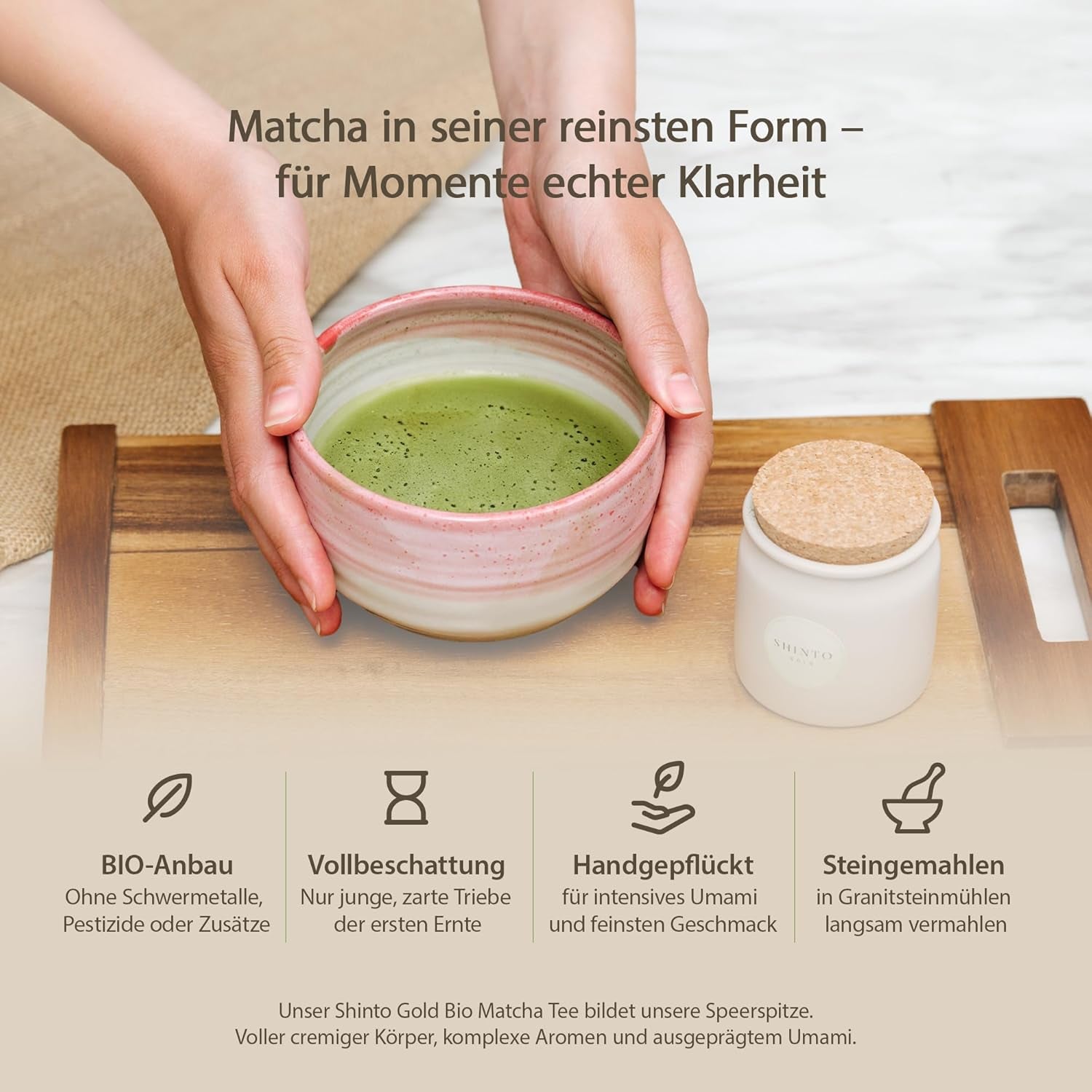 Shinto - Ceai Matcha organic „Gold” - Pulbere de ceai verde de calitate ceremonială - Certificat JAS &amp; EU BIO - Umbrit &amp; Cules manual - Import direct din Uji, Japonia - 30 g