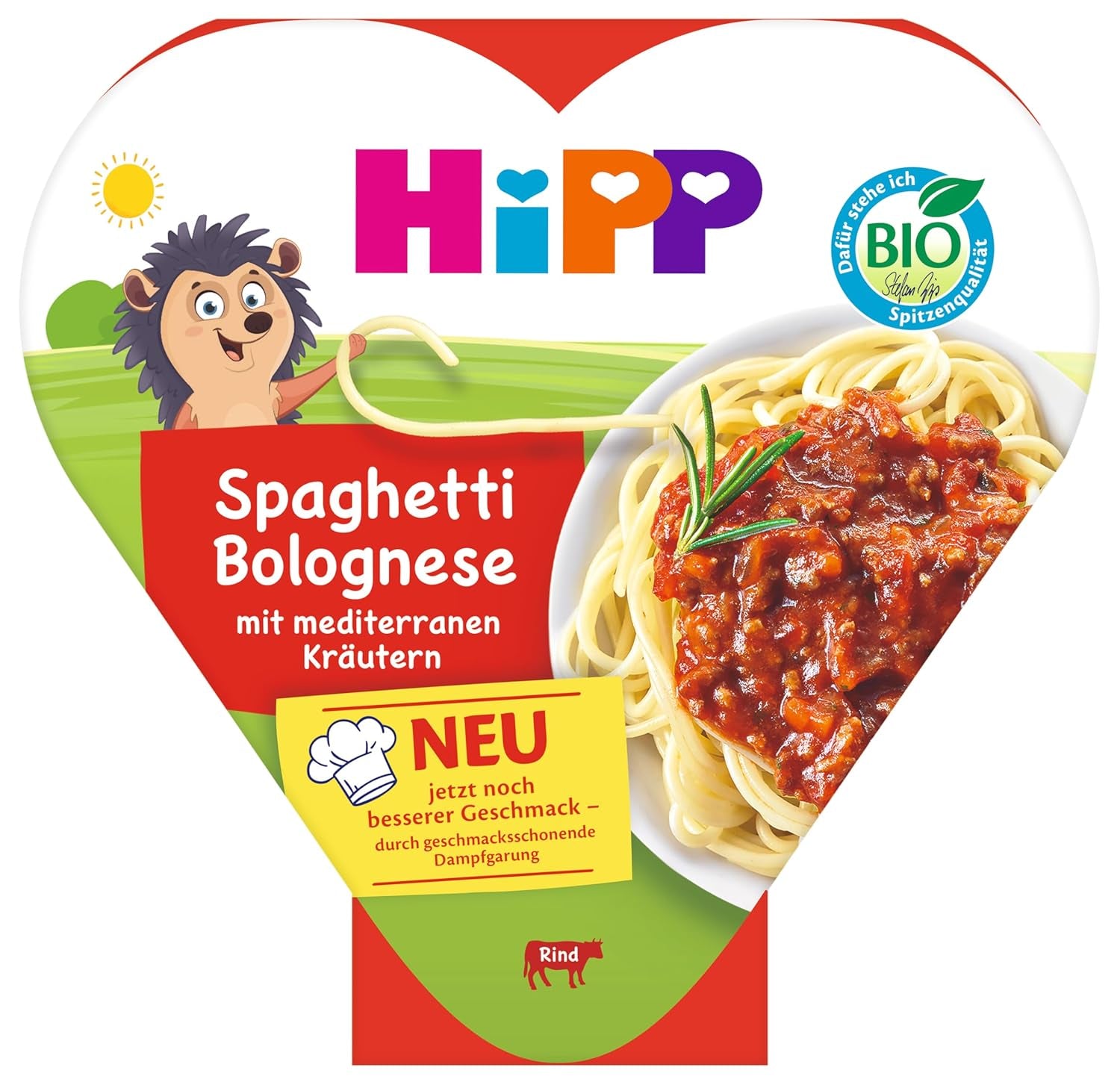 Spaghete bolognese bio HiPP cu ierburi mediteraneene (6 x 250g), potrivite pentru copii de la 1 an, fierte ușor la abur, condimentate pentru copii, calitate bio