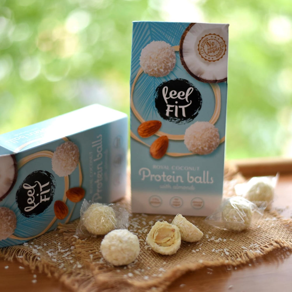 Praline de cocos fără zahăr cu migdale, feel FIT, fără zahăr adăugat, 17% proteine, 63 g