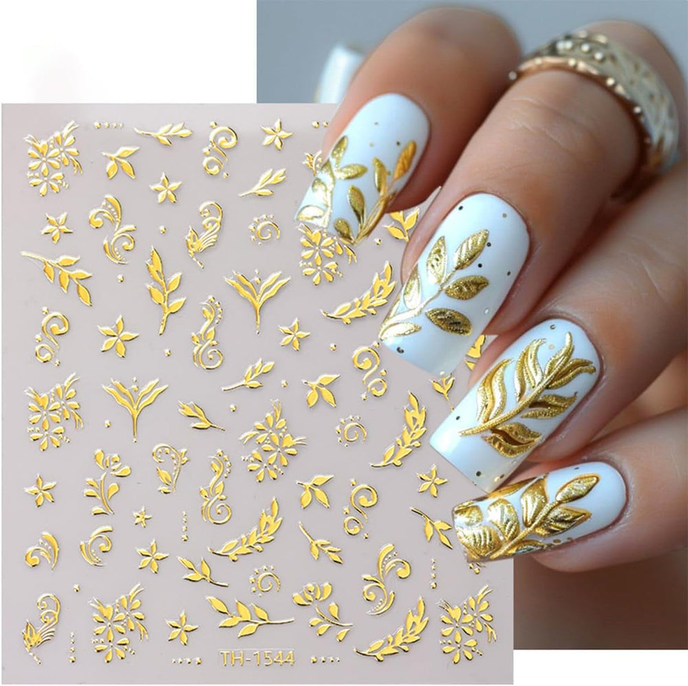JMEOWIO Nagelsticker Goldene Blumen 8 Blatt Nail Art Sticker Selbstklebend Nagelaufkleber Dekoration Nageldesign Zubehör