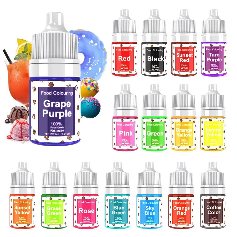 Colorant alimentar, 7 x 12 ml, colorant alimentar lichid foarte concentrat. Set de culori, pentru colorarea aluatului, băuturilor, aromelor, săpunurilor, slime-ului. Decorațiuni pentru torturi, articole de copt (84 ml)