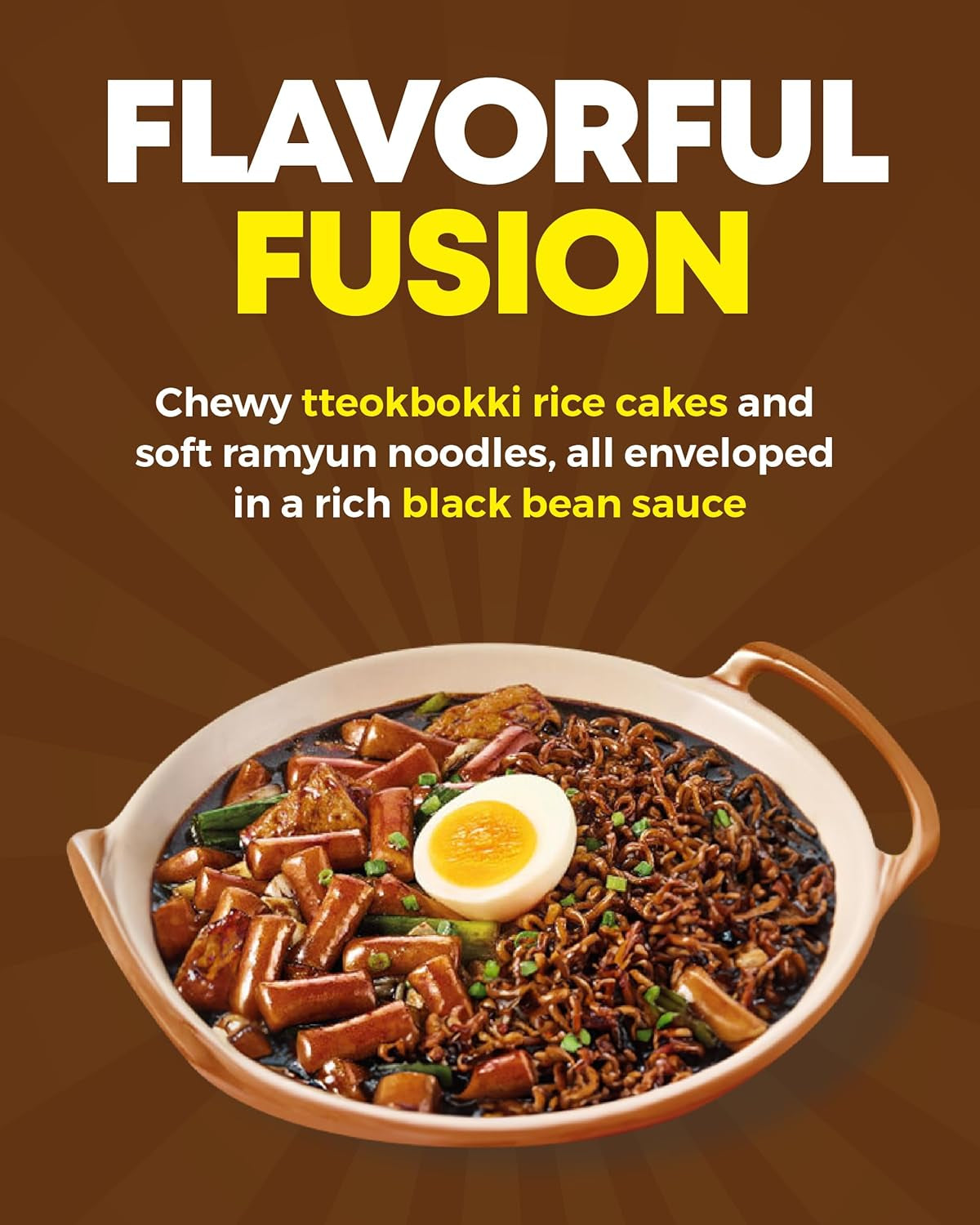 NONGSHIM Rapokki (Jjajang, 400 ml) – mâncare stradală coreeană autentică, ramen și turte de orez, fasole neagră; rapid și ușor de preparat, gata în 4 minute