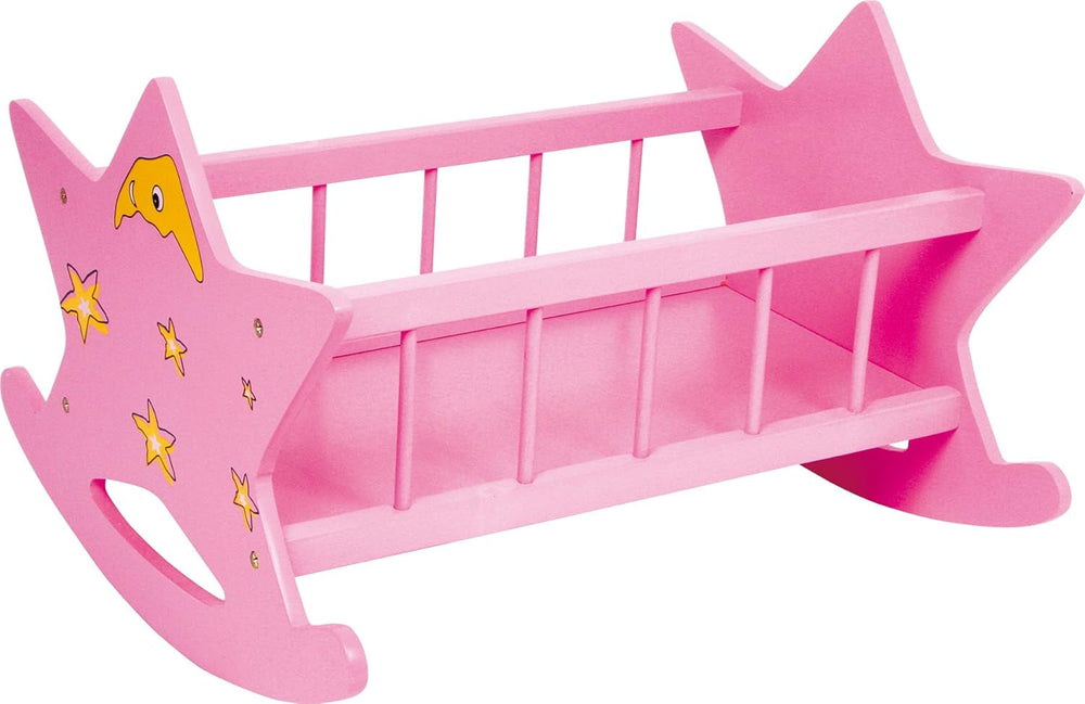 small foot Puppenwiege „Stern“ aus Holz, in rosa mit Mond und Sternen, für Puppen bis 45 cm, ab 3 Jahren, 2865, Klein