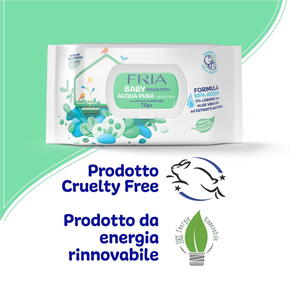 Șervețele umede Baby Sensation Pure Water, formulă cu 98% apă purificată pentru curățarea pielii, testate dermatologic, pachet economic cu 840 de șervețele