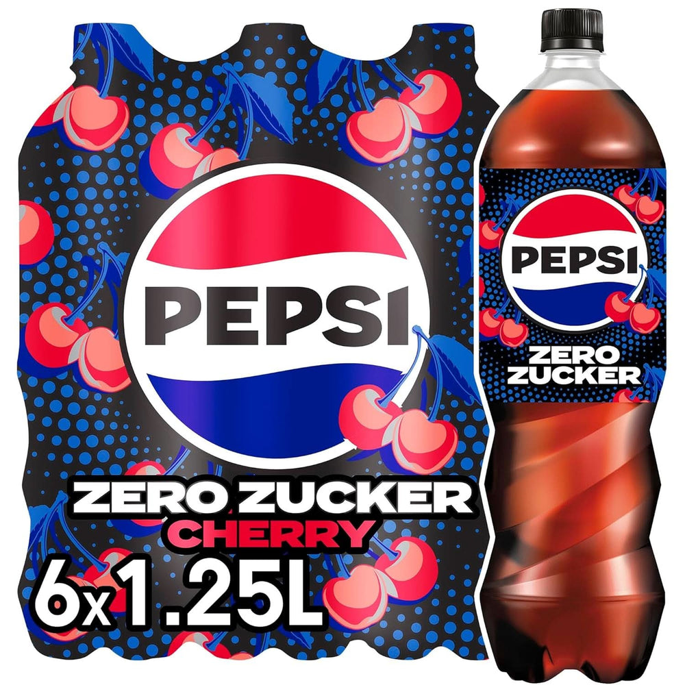 Pepsi Zero Sugar Cherry, Băutura răcoritoare fără zahăr, cola cofeinizată cu aromă de cireșe într-o sticlă, set 6 x 1,25 litri Naty Shop Versiunea Noua