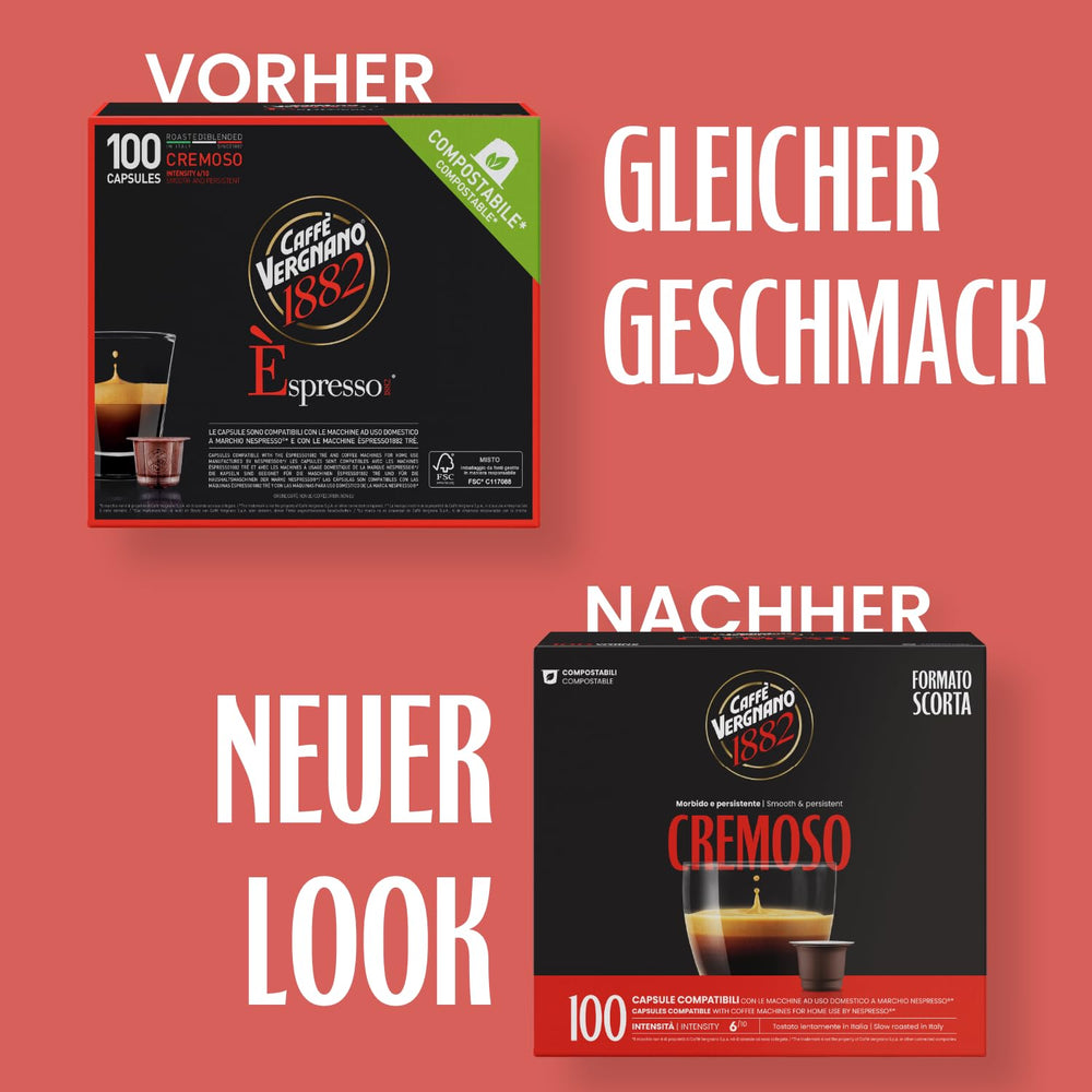 Caffè Vergnano 1882 - Èspresso Kompostierbare Kaffeekapseln, Kompatibel Mit Nespresso, Cremoso (Cremig) - Packung Enthält 100 Kapseln