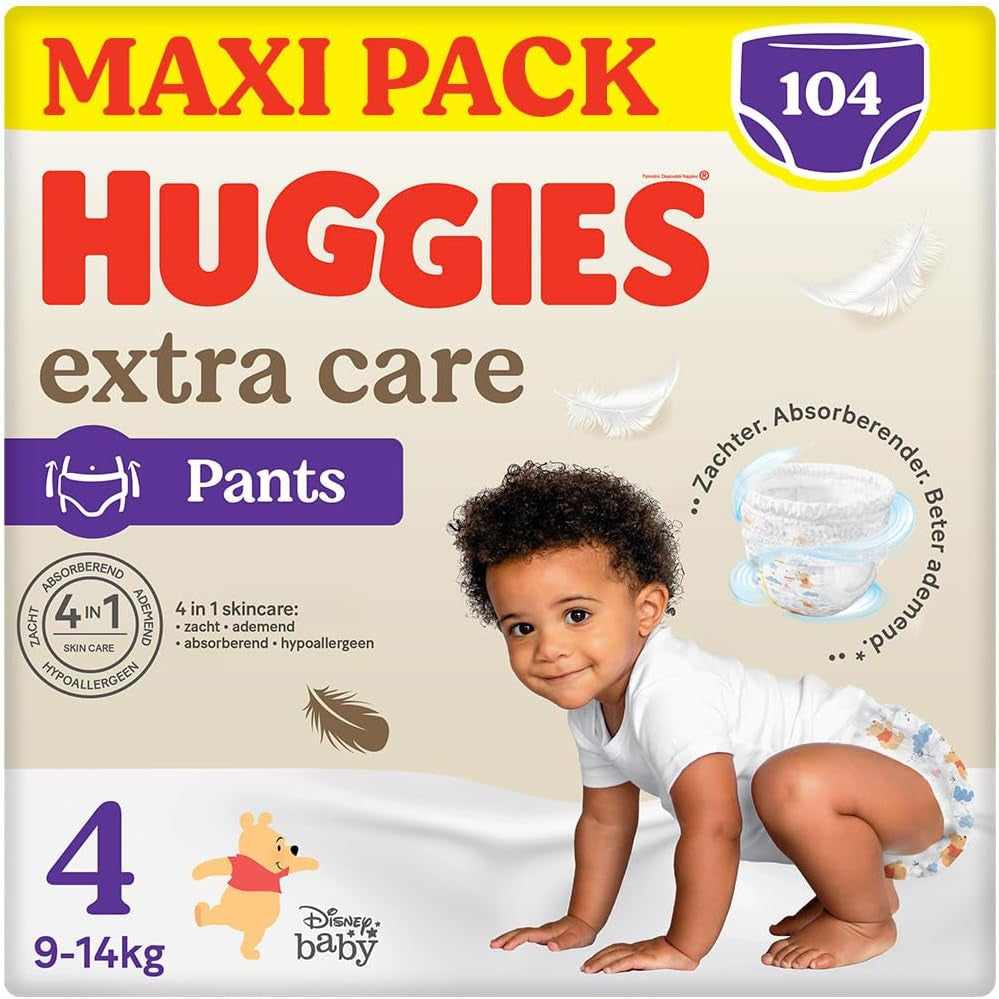Scutece Huggies Extra Care Mărimea 4 (9-14 kg), 4 pachete a câte 26 de scutece - 4280 g