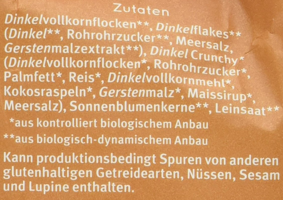 muesli crocant cu speltă Hof (1 x 425 g) pachet de 1