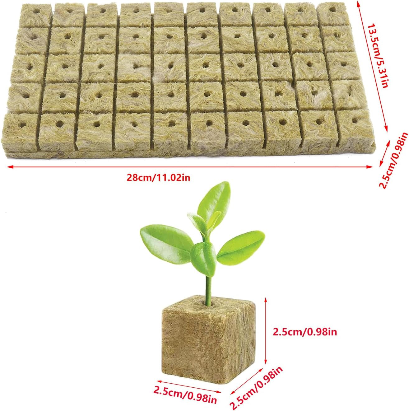 50 de bucăți de covoraș de creștere din vată minerală, cub de vată minerală, izolație din vată minerală, covoraș de creștere din vată minerală cu foarfece și mănuși pentru creștere fără sol, hidroponie și transplantare