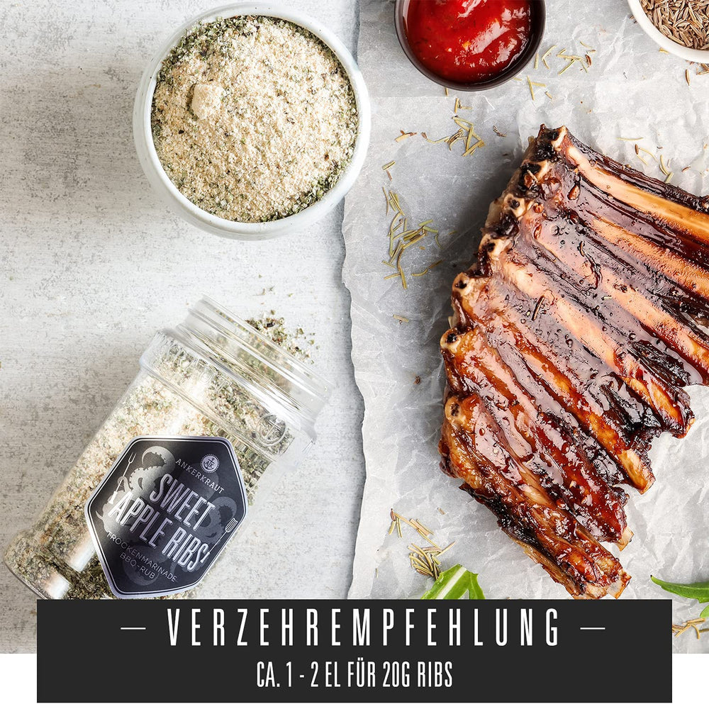 Ankerkraut Sweet Apple Ribs, fruchtige BBQ-Rub Gewürzmischung zum Grillen von Spare-Ribs und Schwein, 240g im Streuer