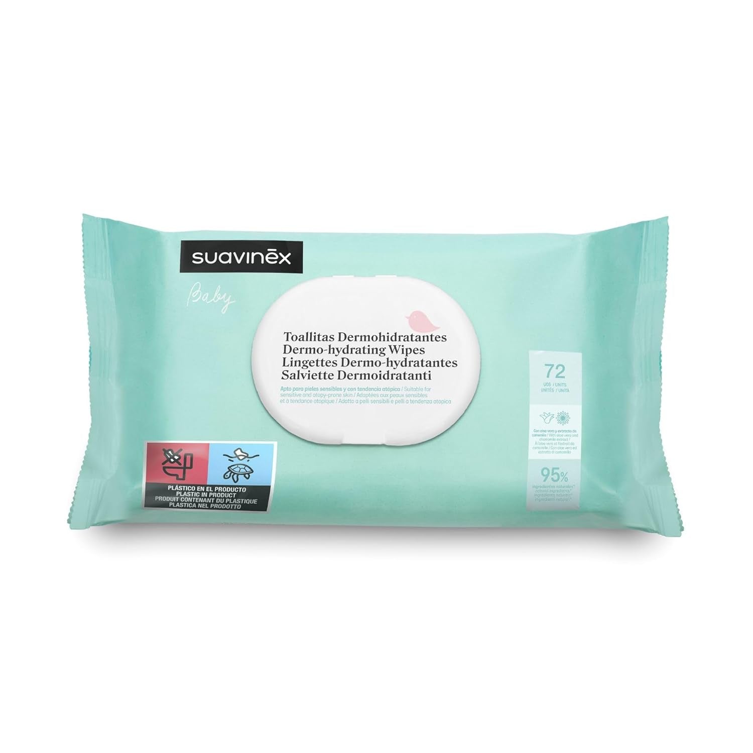 Suavinex, pachet de 14 a câte 60 de șervețele umede pentru bebeluși (840 de șervețele în total), hidratante, potrivite pentru tenul atopic, 95% ingrediente naturale