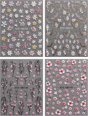 JMEOWIO 3D Nagelsticker Blume Nail Art Sticker Selbstklebend Nagelaufkleber 5D Stereoskopisch Frühling Sommer Floral Dekoration Nageldesign Zubehör 4 Blatt