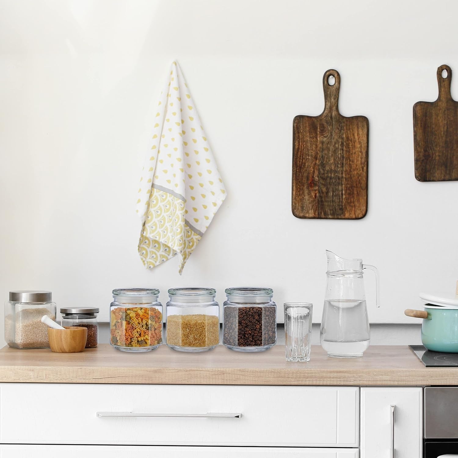 Borcane de depozitare Relaxdays cu capac, set de 6, sticlă, 1,3 l, borcane de depozitare octogonale, recipiente etanșe din sticlă, transparente Cutii depozitare alimente Naty Shop