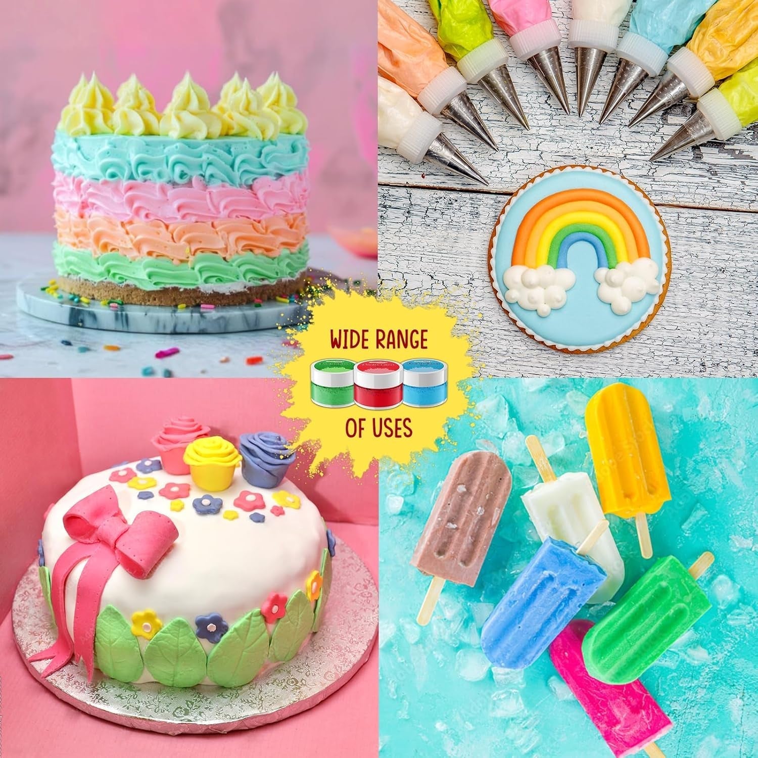 Colorant alimentar natural pudră (6 x 3,5 g) – Pachet multiplu de coloranți comestibili pudră – Culoare foarte concentrată pentru glazură, fondant, decorațiuni pentru torturi și macarons – Sigur pentru alimente și vegan (cald, se fixează)