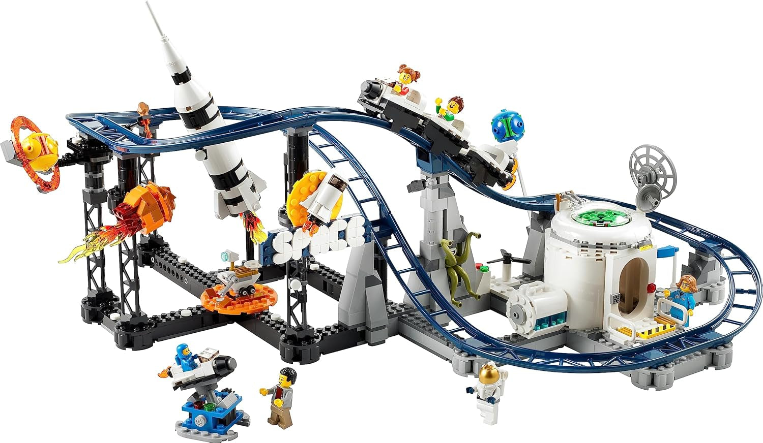 LEGO 31142 Creator 3-In-1 Rollercoaster spațial, kit de jucărie pentru bâlci cu cărucioare funcționale, convertibil în turn de cădere liberă sau carusel cu rachete și cărămizi strălucitoare Seturi de constructie Besuche den LEGO-Store