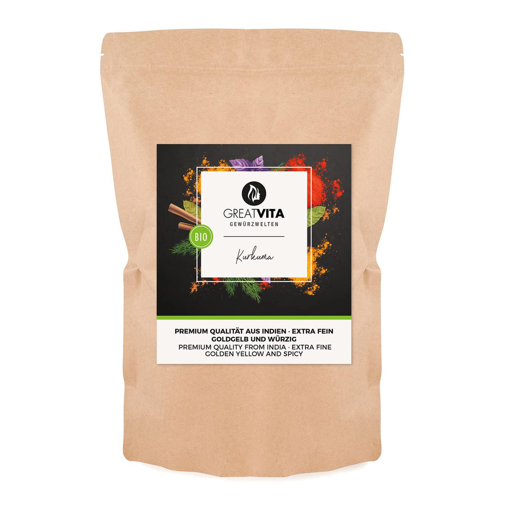 GreatVita Bio Kurkuma Pulver, 1000g fein gemahlen, 100 Procent natürlich