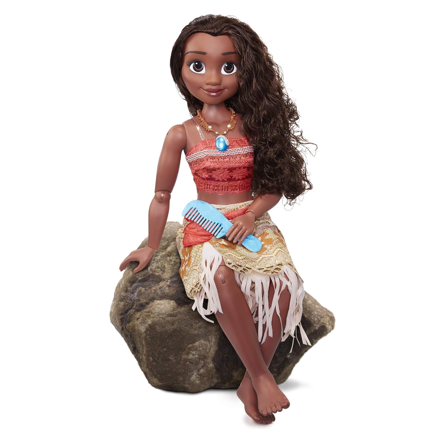 Disney Princess Vaiana, păpușă de joacă înaltă de 80 cm de la Jakks Pacific, păpușă mobilă, cu perie pentru a-și pieptăna buclele ondulate, rochie inspirată de film, colier detașabil cu pandantiv Papusi Naty Shop