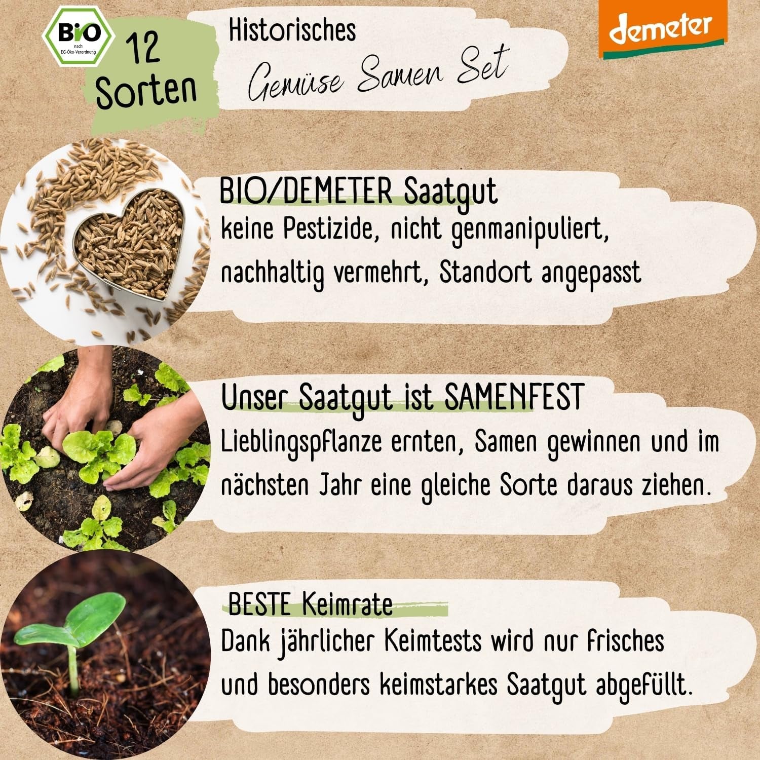 Set de semințe de legume organice - 12 varietăți de semințe de legume Demeter | Semințe de legume rare și de familie, toate polenizate liber | Soiuri de legume de familie pentru balcoane, paturi înalte, grădini și cadou | Loveplants