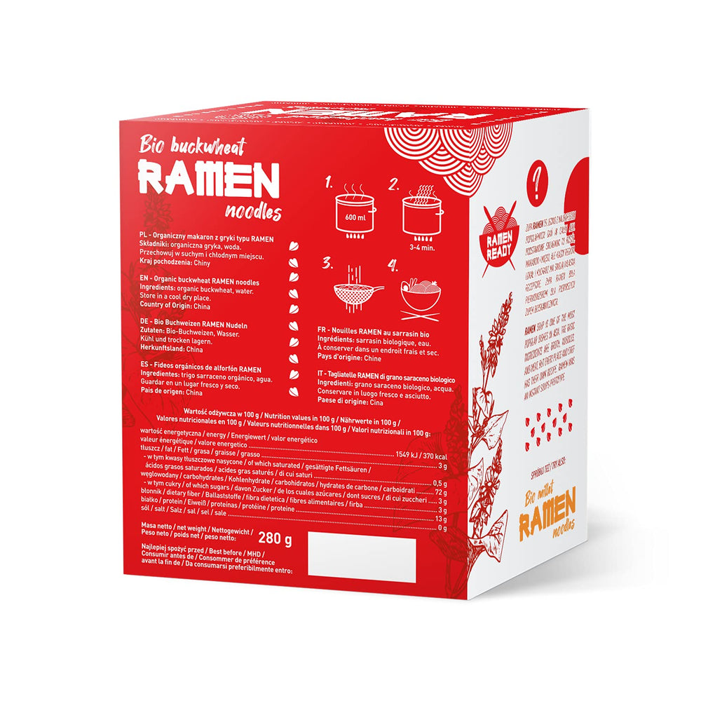 DIET-FOOD Tăiței ramen organici din hrișcă, hrană vegetariană și vegană, fără grăsimi, fără soia, fără gluten, tăiței dietetici solubili în apă, conținut scăzut de calorii, 280 g