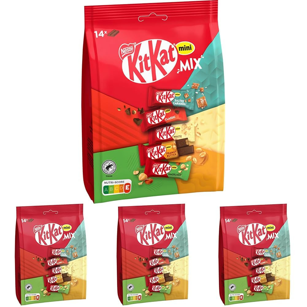 Batoane de ciocolată Nestlé Mini Mix, cinci arome delicioase, 14 batoane, pachet de 4 (1 pungă x 197,4 g)