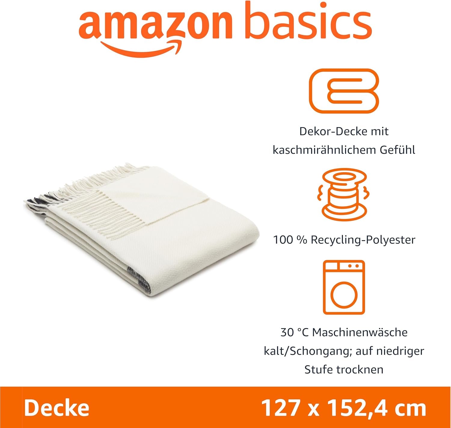 Amazon Basics Throw Blanket, ușor, poliester reciclat, cameră Decor Cosy Blanket, 127 X 152 Cm, alb fildeș cu model albastru Check Paturi si Cuverturi Besuche den Amazon Basics-Store