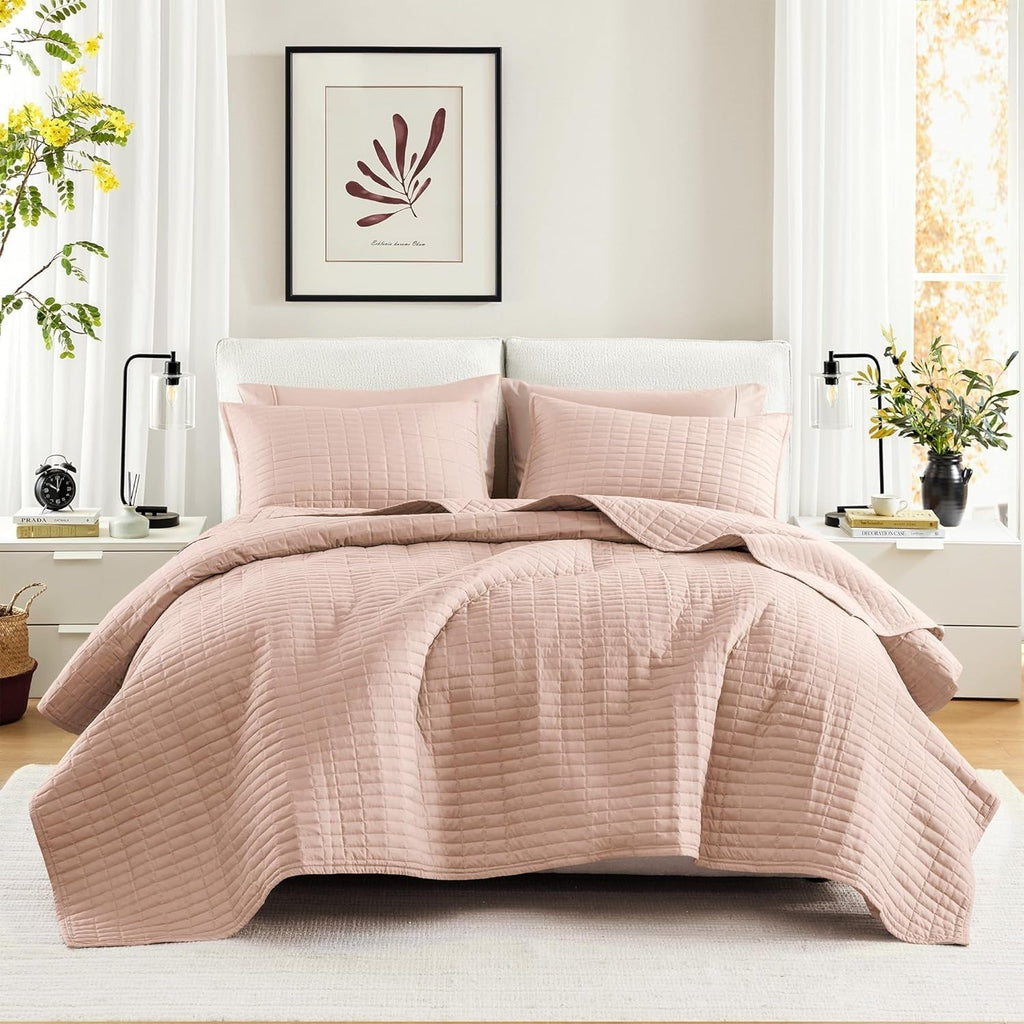 Comfort Spaces Kienna Quilt Set, cusături duble de lux, pătură de vară, ușoară, moale, lenjerie de pat pe tot parcursul anului, față de pernă asortată, albă, pătură pentru paturi King Size (264.2 X 228.6 Cm), Plapumi si pilote Naty Shop Roșu Full/Queen (90"X90")