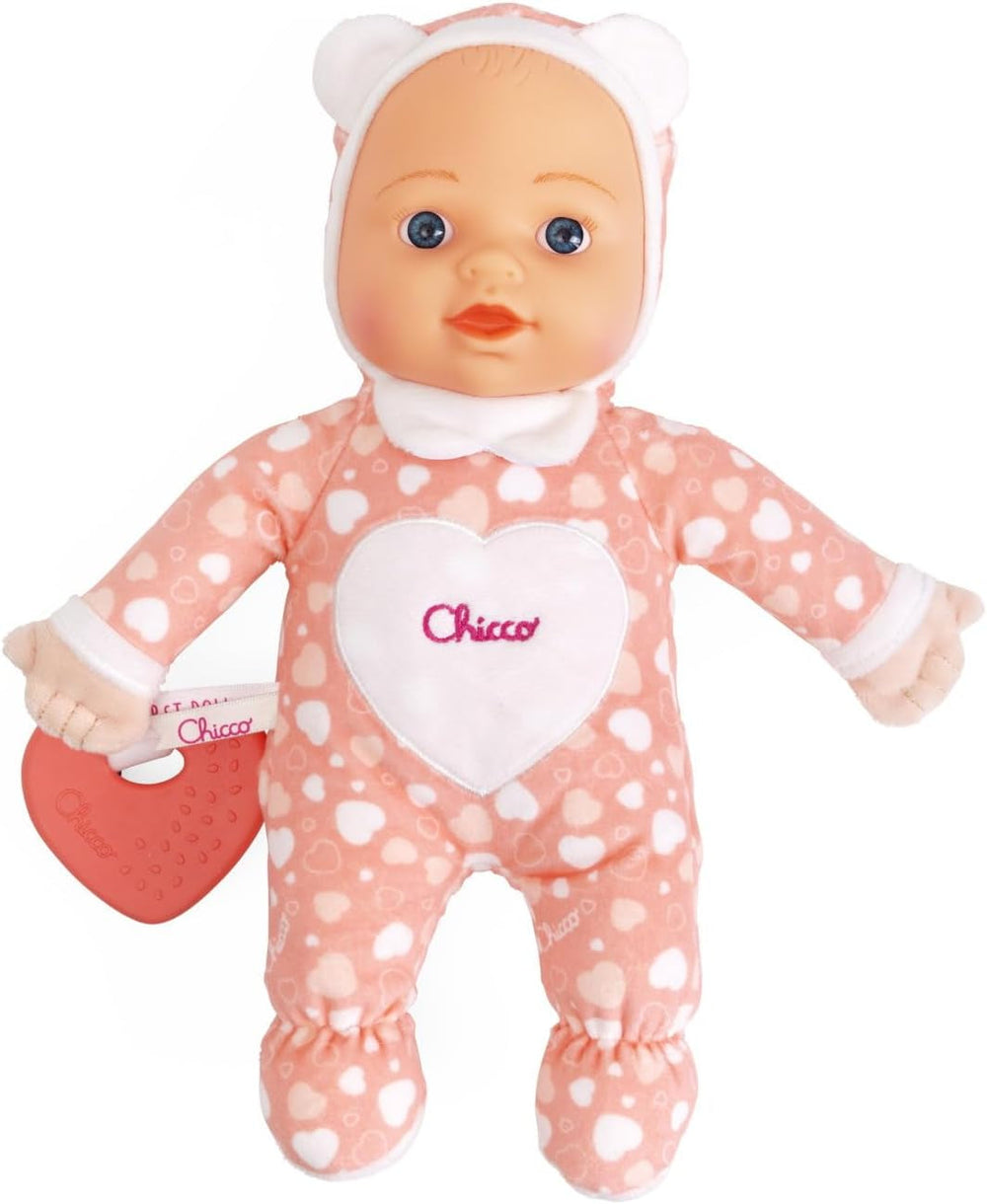 Chicco Meine erste Puppe Spielzeug, Kuschelpuppe mit weichem Beißherz, weich und leicht, Babyspielzeug, maschinenwaschbar, 0 Monate Plus, Rosa