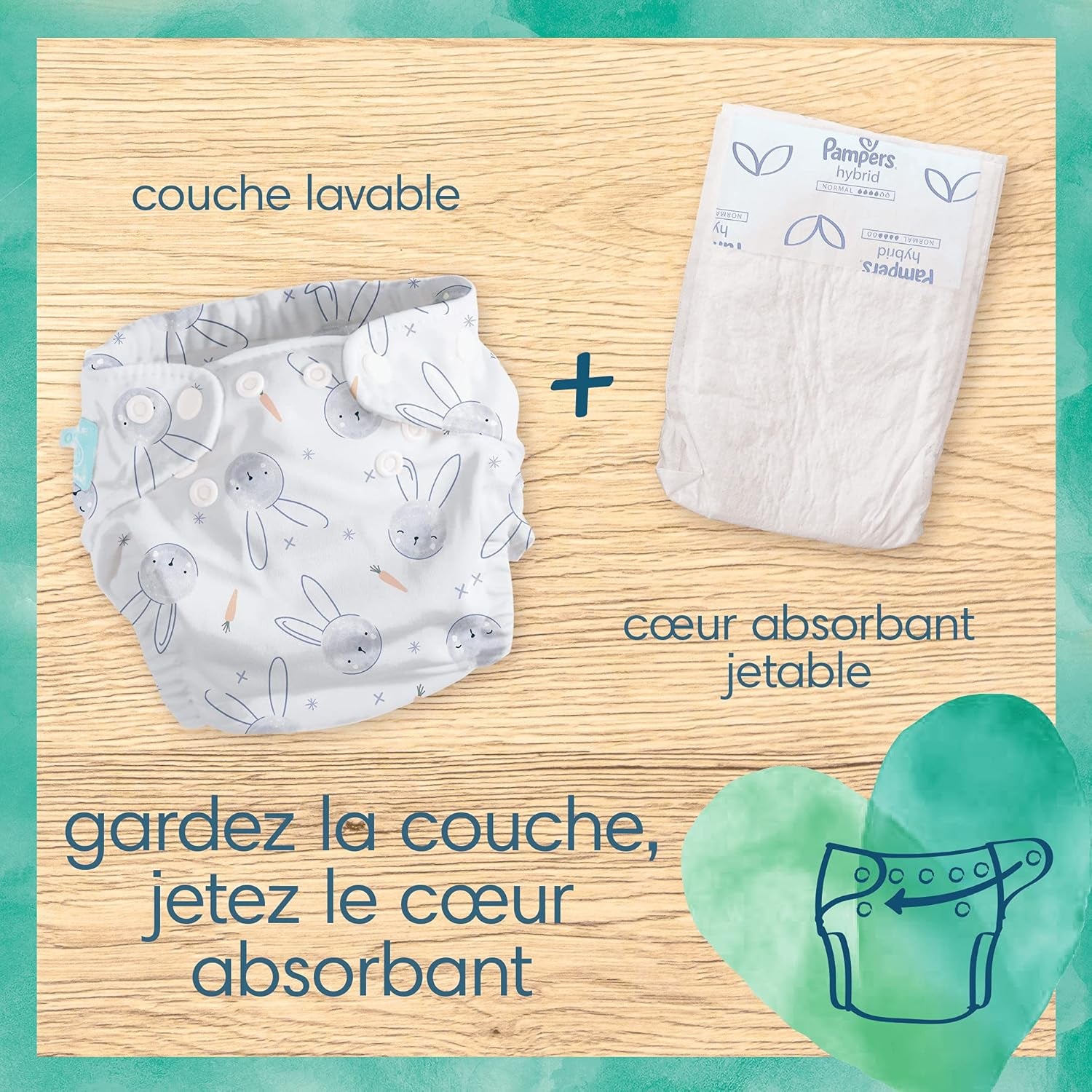 Pampers - Pachet de început Harmony Hybrid, 3 scutece lavabile + 25 straturi superioare de unică folosință - 1 pachet
