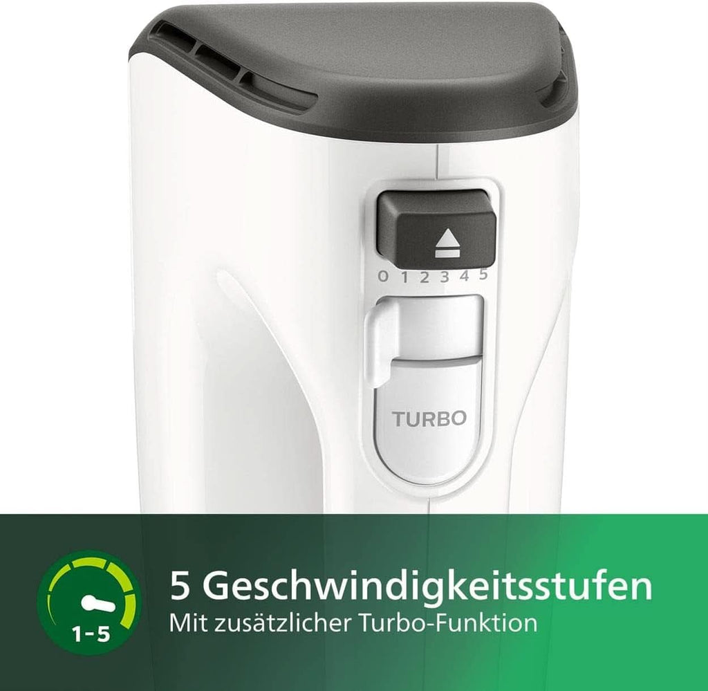 Philips Handmixer, 450 W, 5 Geschwindigkeiten plus Turbo, Weiß/Grau (HR3741/00) Bucatarie Naty Shop