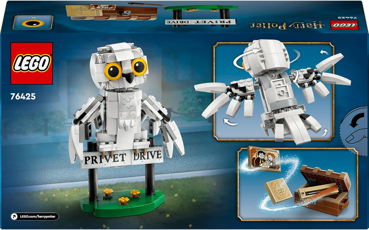 LEGO Harry Potter Hedwig în Privet Drive 4 Set cu bufniță de jucărie pentru copii, figură animal construibilă cu valiza Hogwarts, cadou mic pentru băieți, fete și toți fanii de la 7 ani 76425 Seturi de constructie Besuche den LEGO-Store