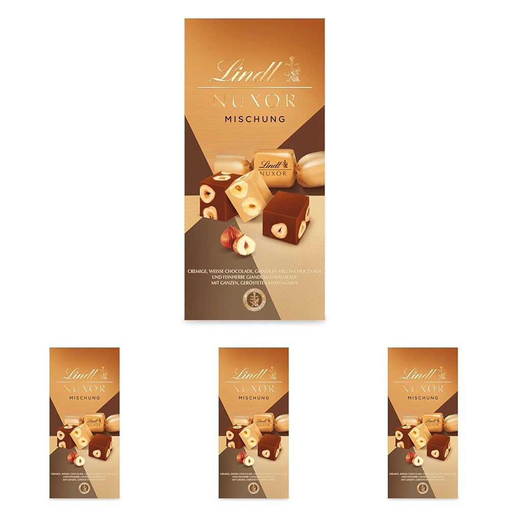 Lindt Ciocolată | Mix pentru pungă NUXOR | 103g | Cuburi cremoase de ciocolată Gianduja în trei sortimente cu alune întregi prăjite | Cadou de ciocolată