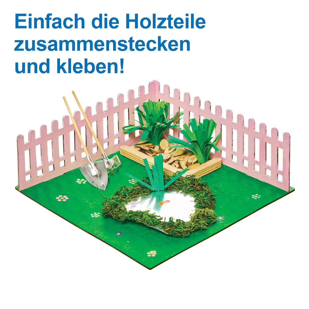 Baker Ross FN256 Mini casă de păpuși din lemn, grădină - 1 pachet, kit casă de păpuși pentru copii, kit de artizanat