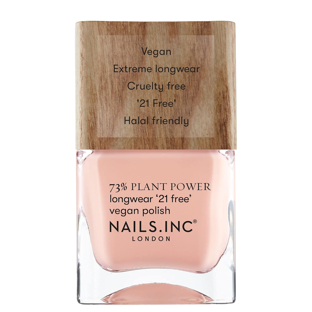 Nails Inc - Oja vegană GLOWING SOMEWHERE Plant Power - 73% pe bază de plante, 100% vegană și fără cruzime - Manichiură perfectă, sidefat strălucitor - Pentru o nail art ecologică