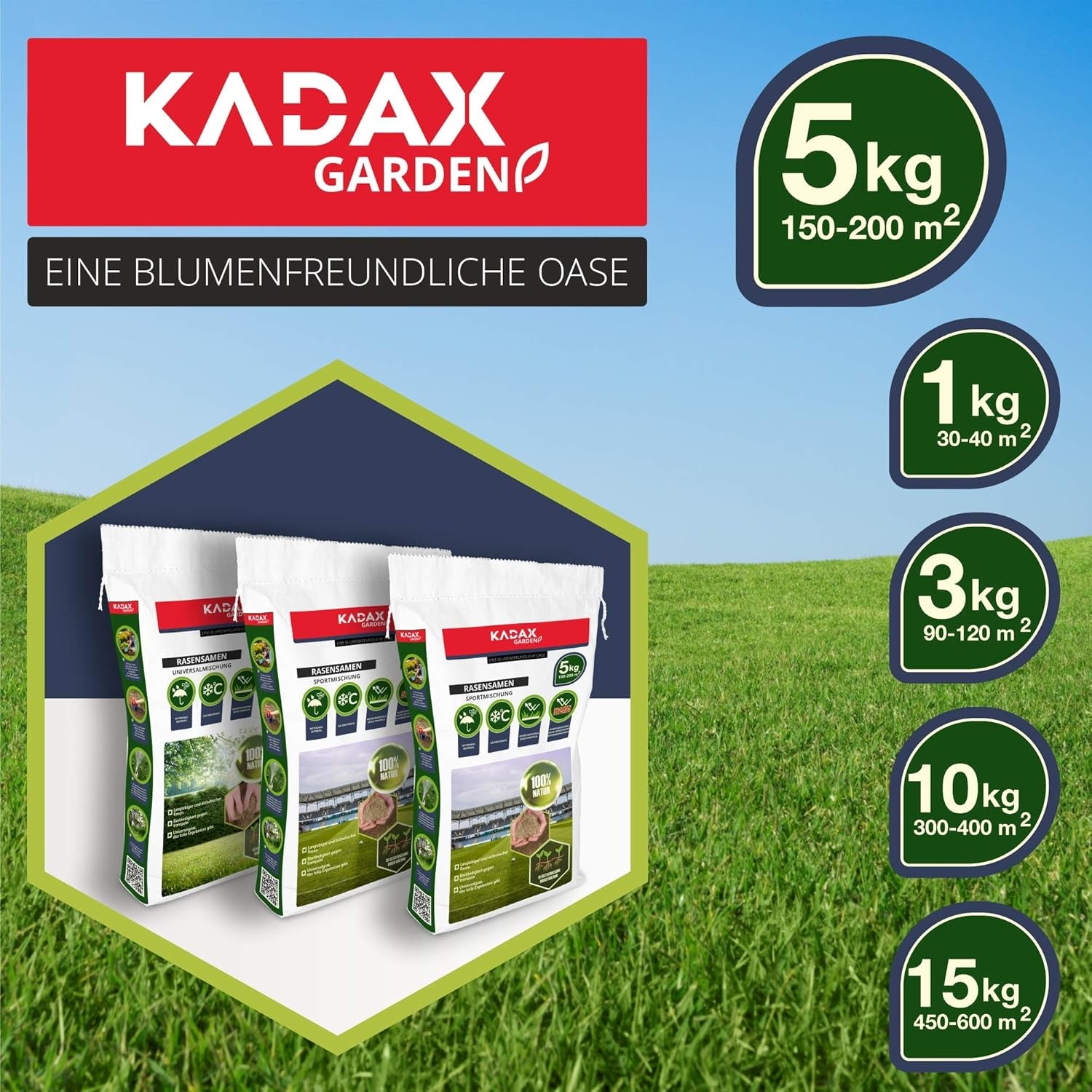 KADAX Ziergras, 200 M², Ziergrassaatgut, Grassaatgut, Rasenmischung, Grassamen, Rasensaat, Wirksames Saatgut, Rasensaatmischung, Gras, Saatgutmischung (5 Kg)