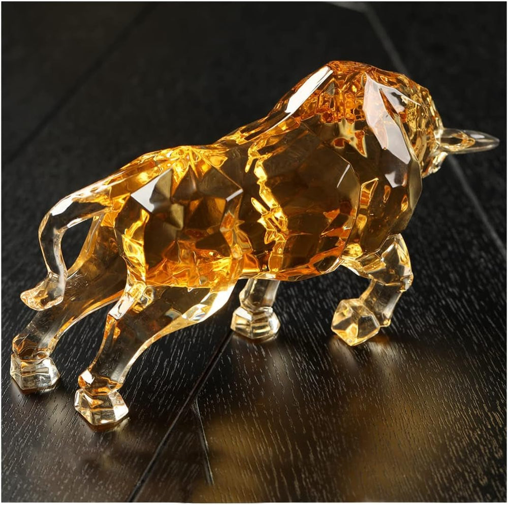 FengShui Wall Street Bull Statue Acrylic Bull Figurine Sculptura Home Office Desk Decorative Ornament 21.6 cm L (Amber) Statuete si sculpturi Naty Shop