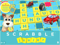 Mattel Games Scrabble Junior - Joc de cuvinte și joc pentru copii, Joc de societate potrivit pentru 2-4 copii cu vârsta de 6 ani și peste, Designul poate varia, Versiune germană, Y9670