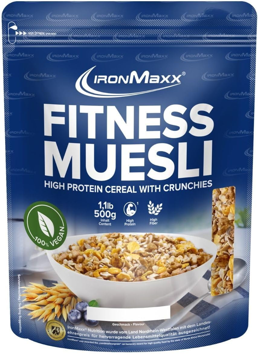 IronMaxx Fitness Muesli - Cookies & Cream, pungă de 2 kg | Muesli vegan bogat în proteine cu conținut crocant | Conținut redus de zahăr și bogat în fibre